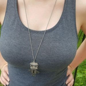 Nerdy Robot Charm Long Necklace